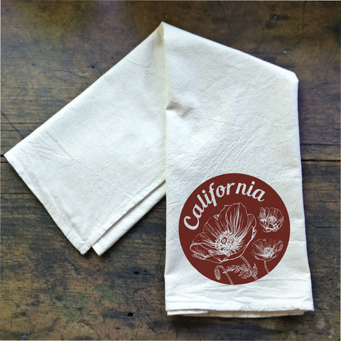 California Poppies  - Flour Sack Tea Towel
